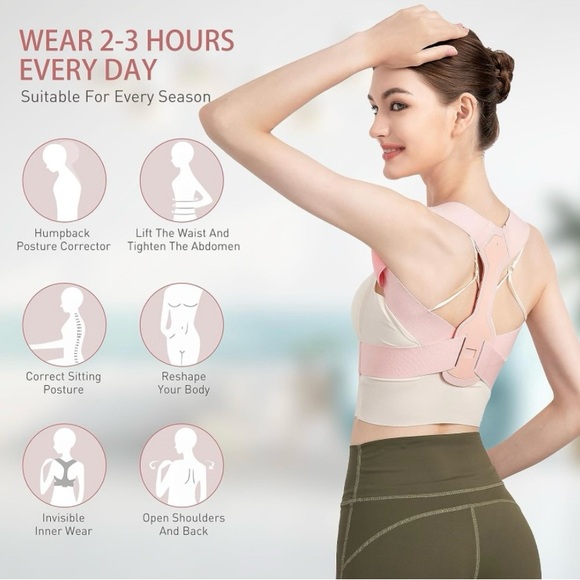 NEW Posture Corrector for Women, Adjustable Upper Back Brace in Pink Size Large - Picture 7 of 10